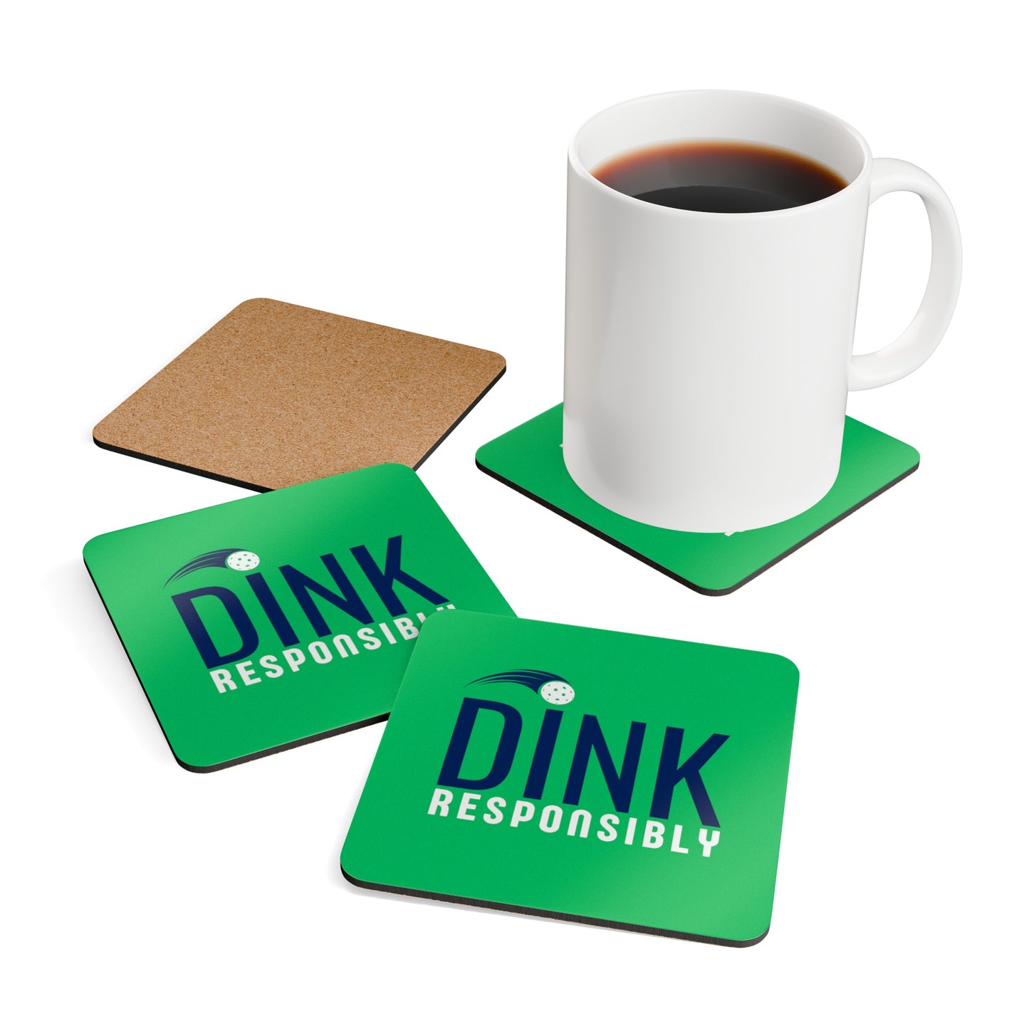 "Dink Responsibly" Pickleball Coaster Set (green/navy)