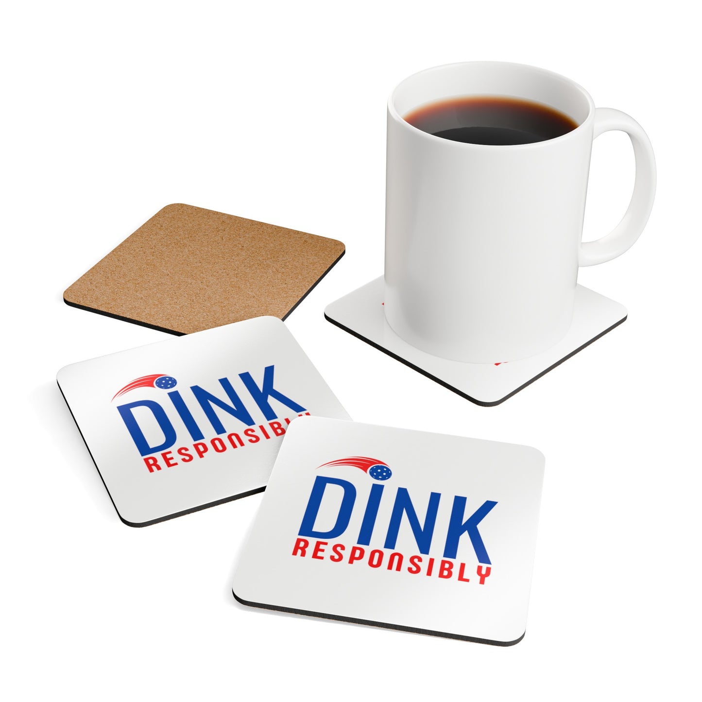 "Dink Responsibly" Pickleball Coaster Set (red, white & blue)