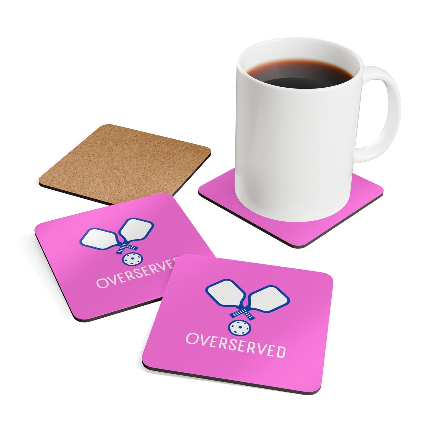 "Overserved" Pickleball Coaster Set (pink/navy)