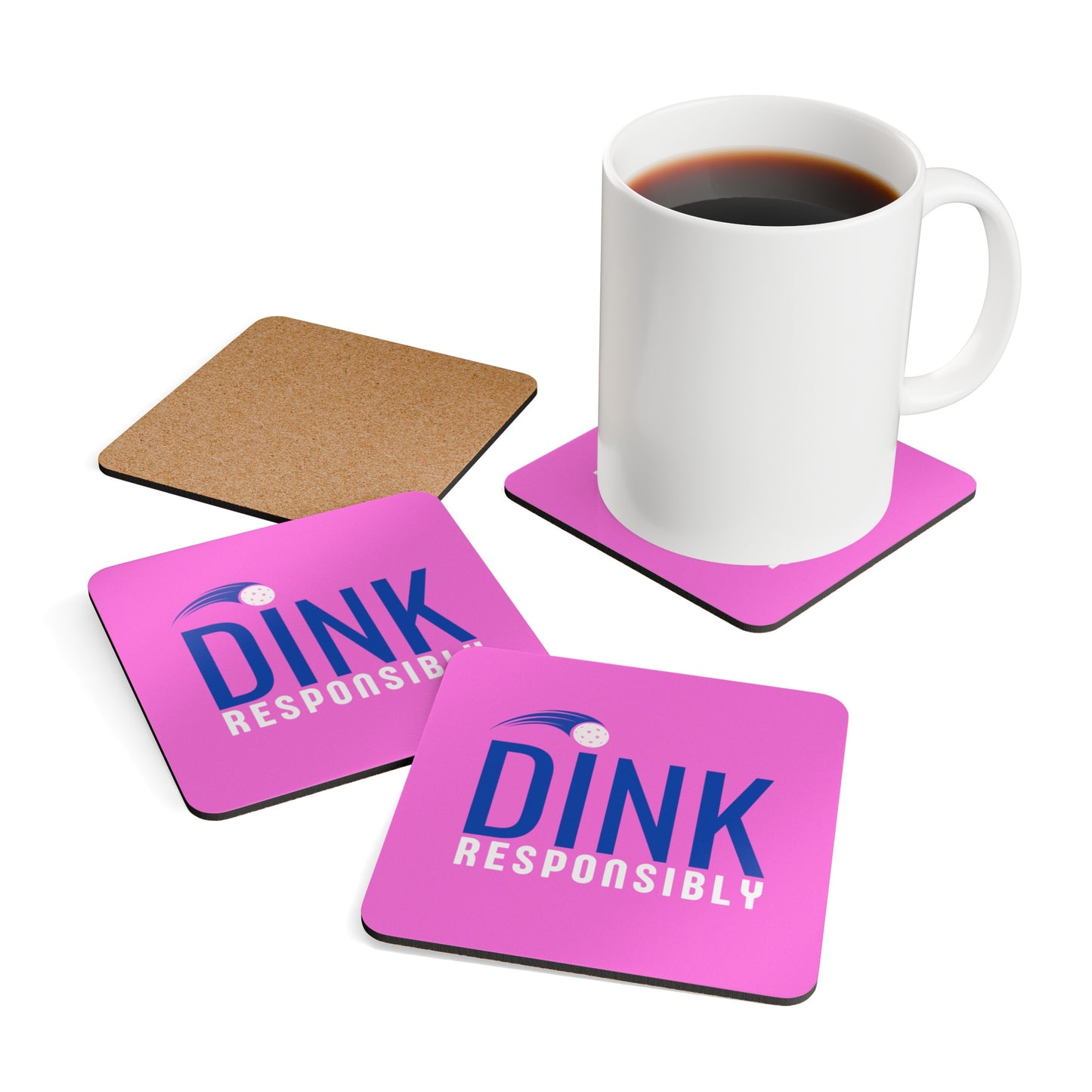"Dink Responsibly" Pickleball Coaster Set (pink/blue)