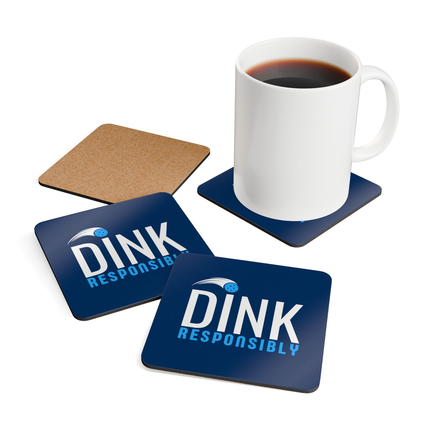 "Dink Responsibly" Pickleball Coaster Set (navy/light blue)
