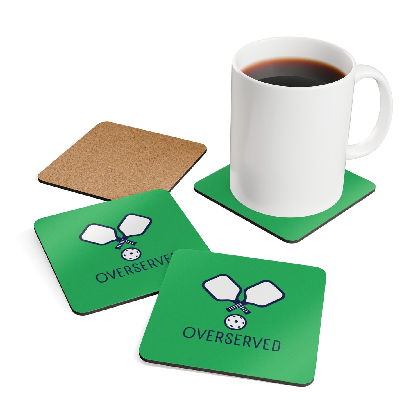 "Overserved" Pickleball Coaster Set (green/navy)