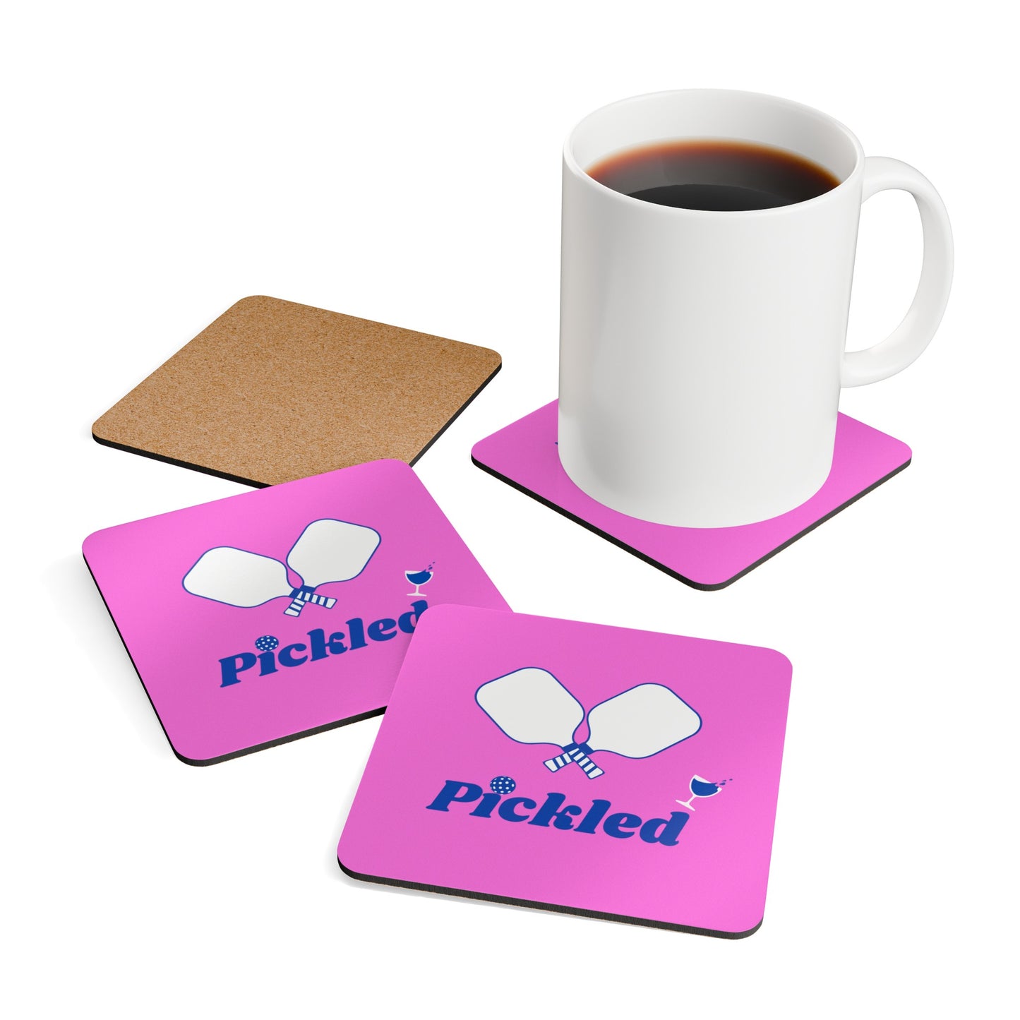 "Pickled" Pickleball Coaster Set (pink/blue)