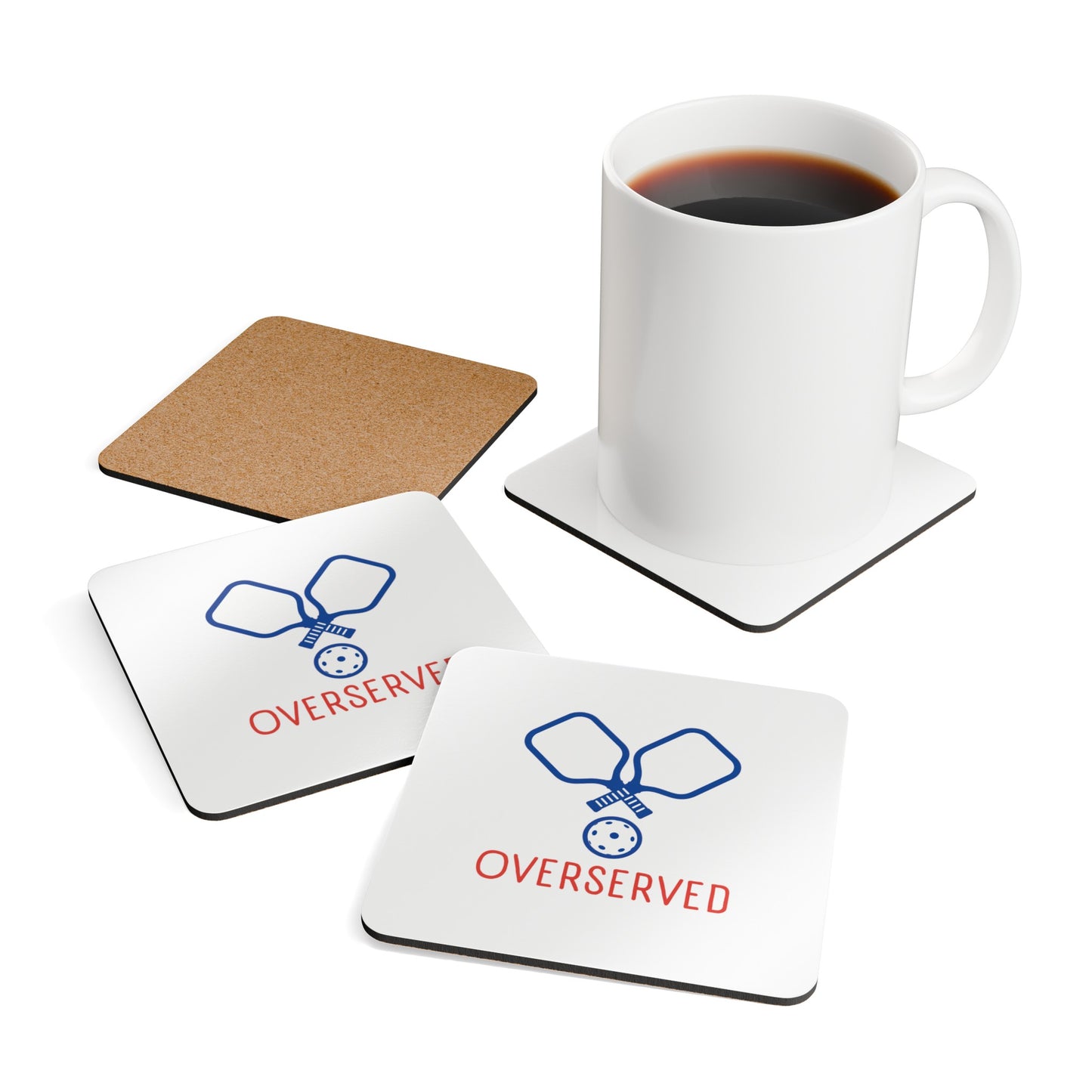"Overserved" Pickleball Coaster Set (red, white & blue)