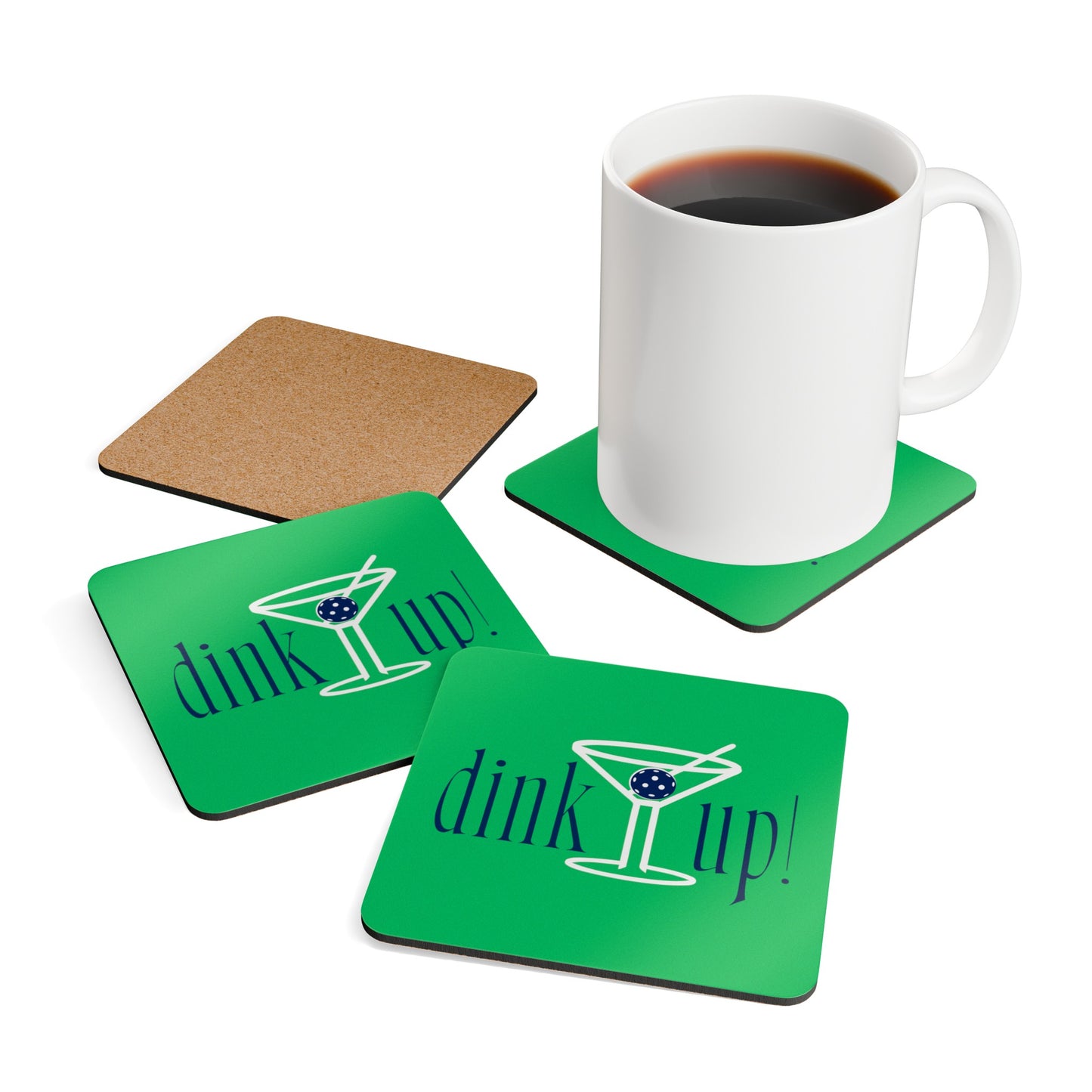 "DINK UP!" Pickleball Coaster Set (green/navy)