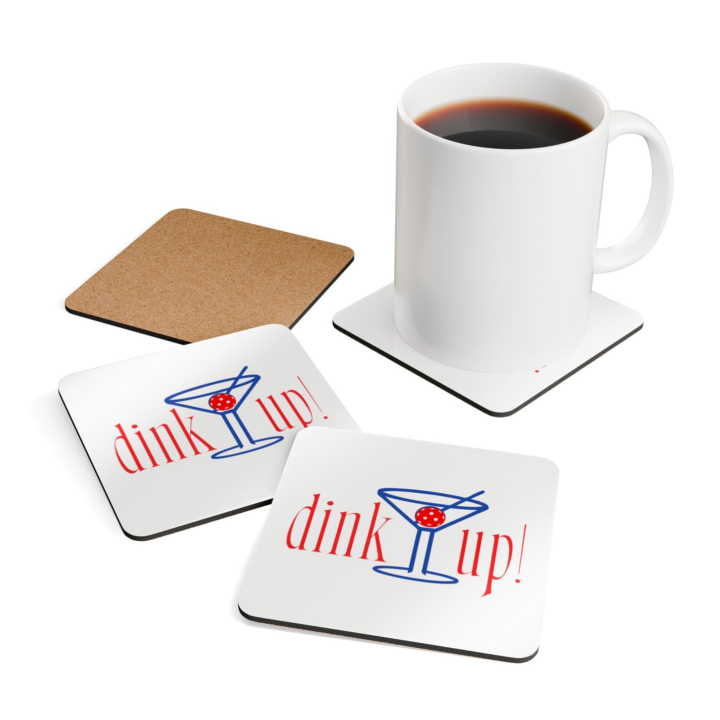 "DINK UP!" Pickleball Coaster Set (red, white & blue)