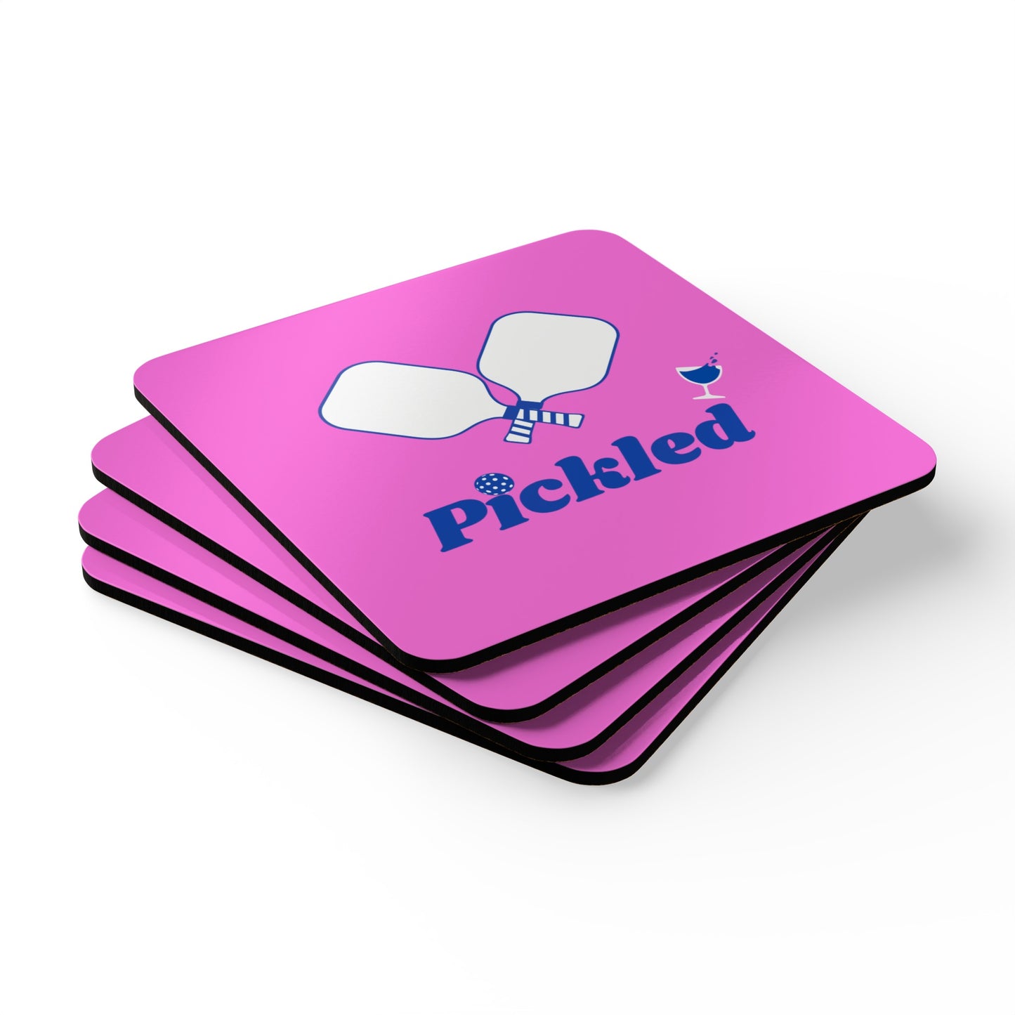 "Pickled" Pickleball Coaster Set (pink/blue)