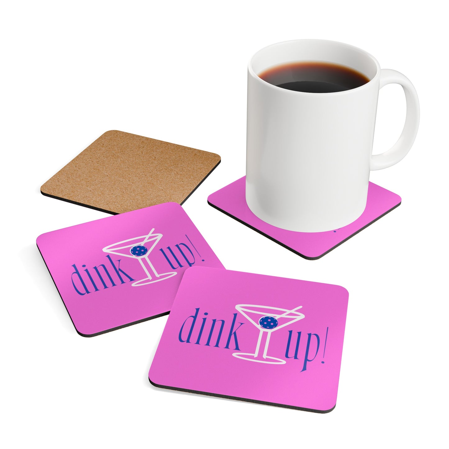 "DINK UP!" Pickleball Coaster Set (pink/blue)