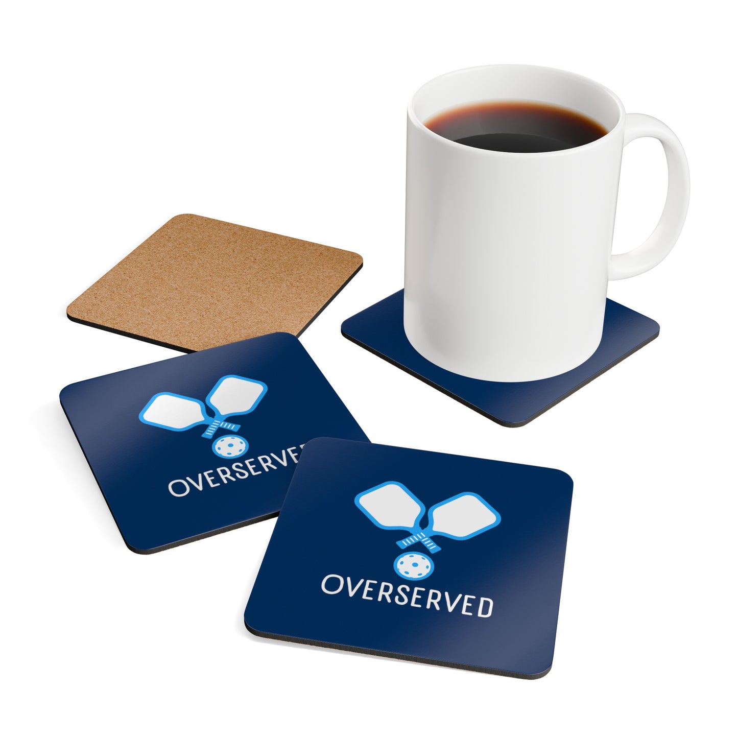 "Overserved" Pickleball Coaster Set (navy/light blue)