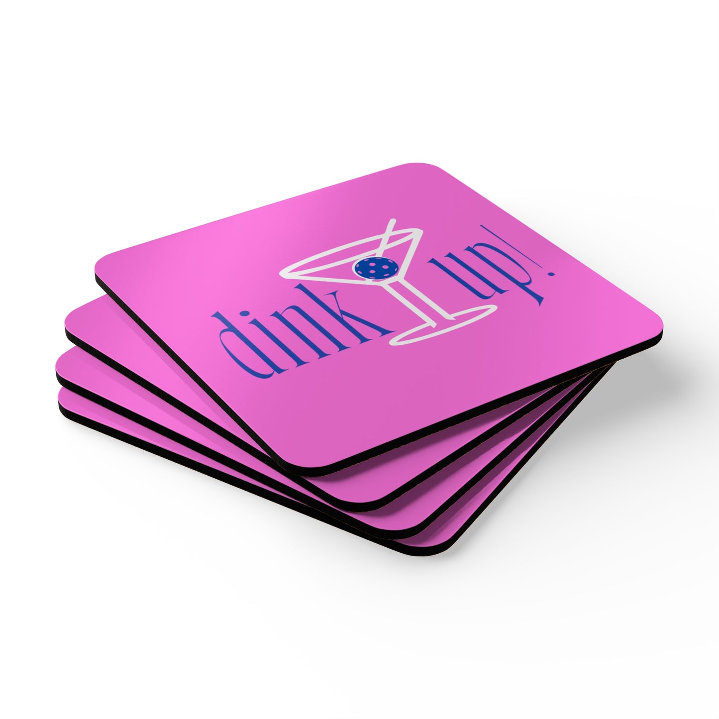 "DINK UP!" Pickleball Coaster Set (pink/blue)