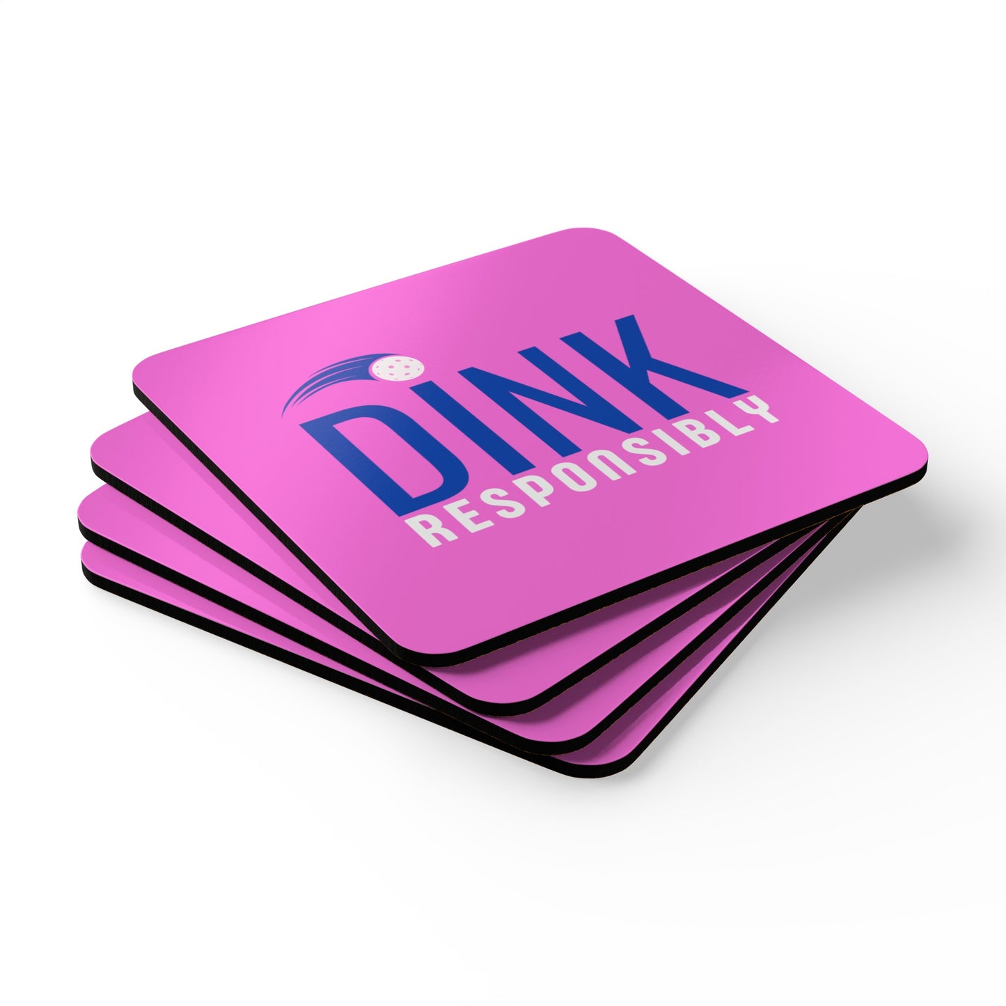 "Dink Responsibly" Pickleball Coaster Set (pink/blue)