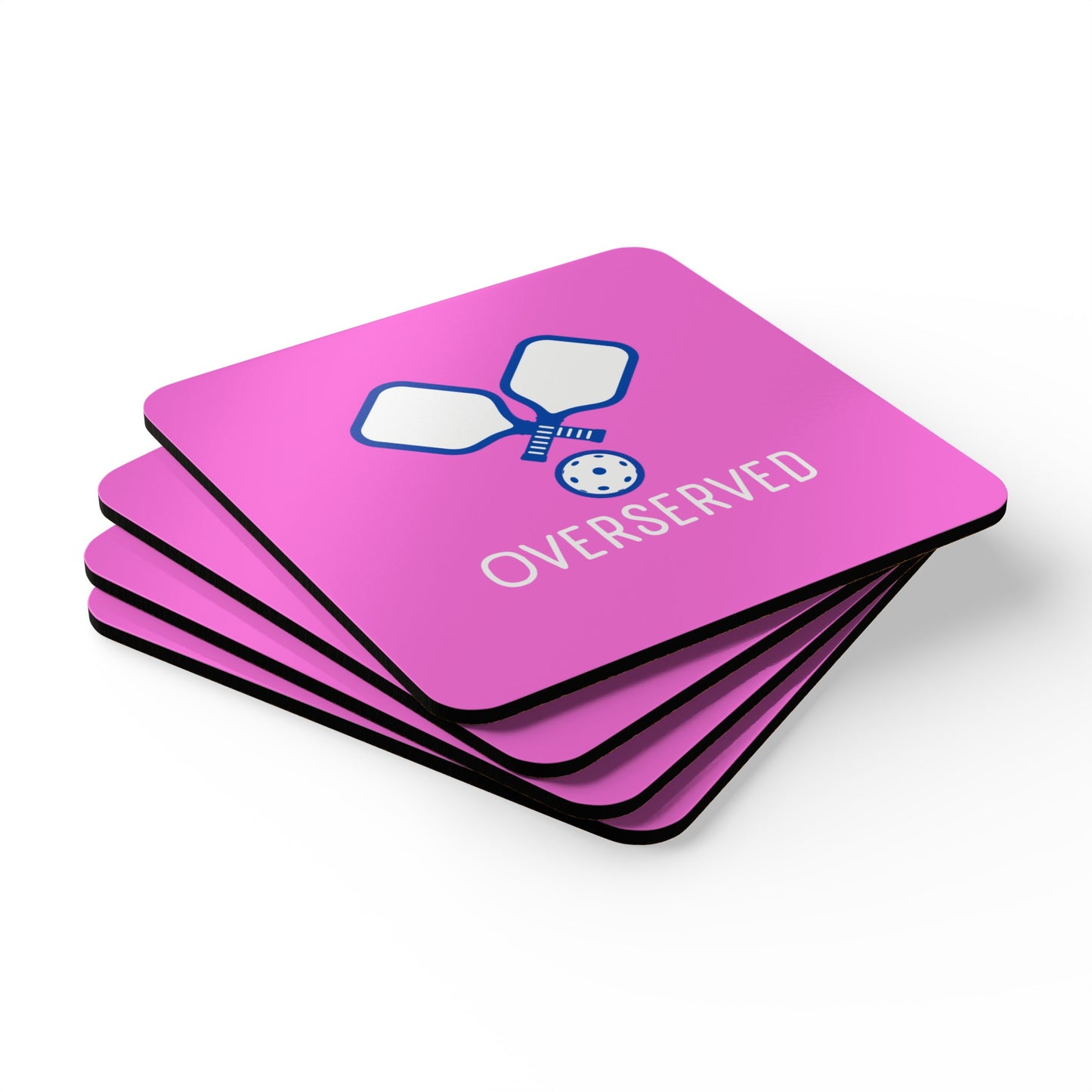"Overserved" Pickleball Coaster Set (pink/navy)