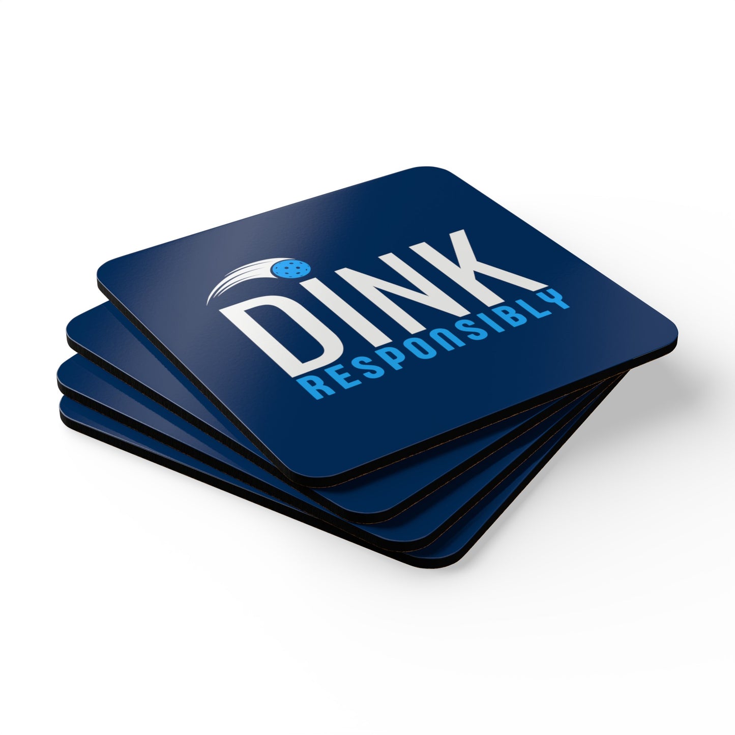 "Dink Responsibly" Pickleball Coaster Set (navy/light blue)