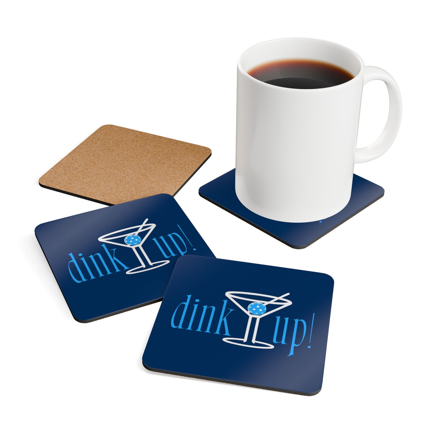 "DINK UP!" Pickleball Coaster Set (navy/light blue)