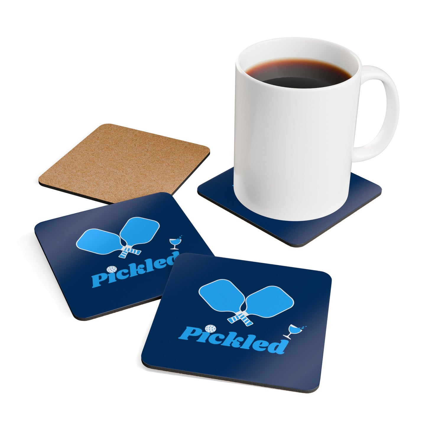 "Pickled" Pickleball Coaster Set (navy/light blue)